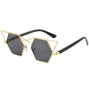 Women Fashion Metal Frame Gold Cat Eye Sunglasses and Colorful Earring Set NIP